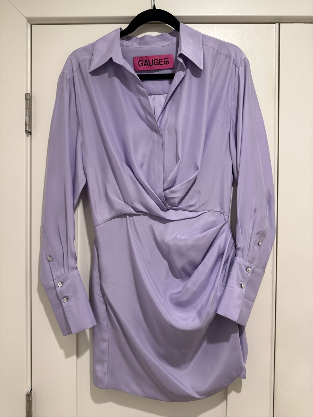 Gauge81 Purple silk Naha spread collar plunge neck shirt dress size Medium